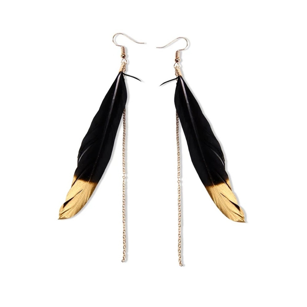 Gold Tip Feather Earrings - Picture 2 of 3